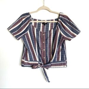 Drew Cropped Tie Front Top in Vintage Americana Stripped Pattern - Size L